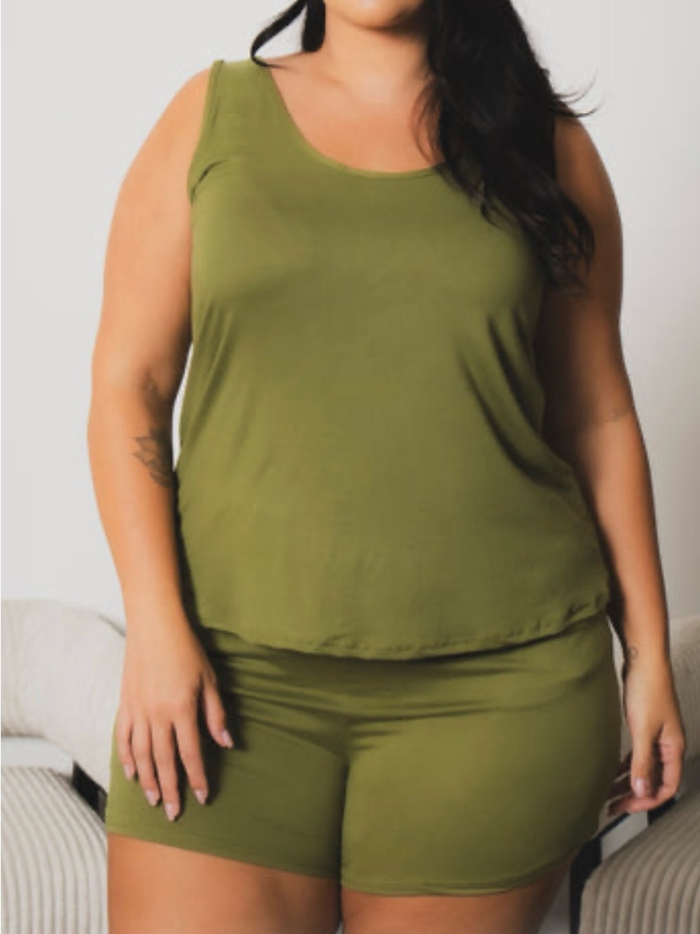 Plus Size Olive Green Sleep Tank and Shorts Set